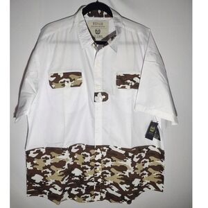 Repair Mens Camo Pattern Blocked Woven Shirt White Brown RP-2071 XXL NEW